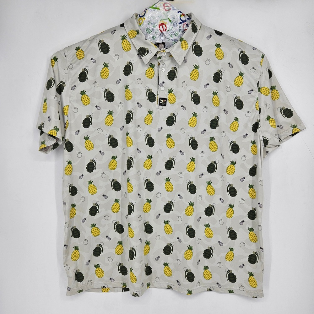 Eagle Six Gear Shirt Mens 3XL Pineapple Grenade Golf Performance AOP Polo